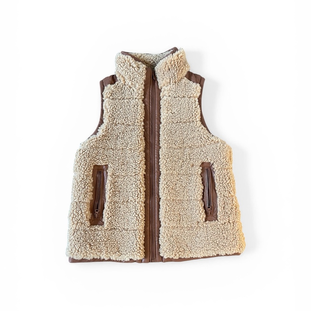 Tuckernuck Camel and Tan Shearling Reversible Beckham Vest, Size M, Like New - Picture 3 of 7